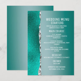 Luxury Teal Turcos Silver Glitter Bröllop Meny