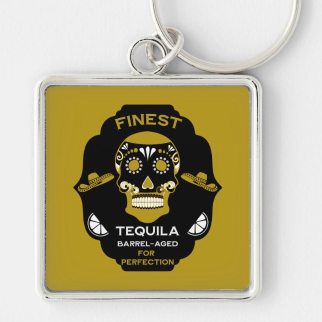 Luxury Tequila Gift Fyrkantig Silverfärgad Nyckelring (Framsidan)