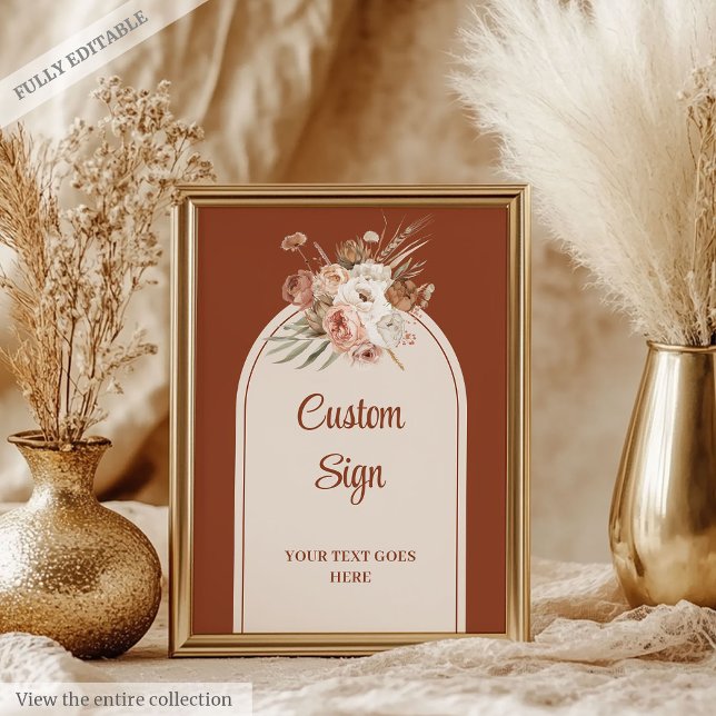 Luxury Terracotta Pampas Sage Boho Arch Anpassning Poster (Luxury Terracotta Pampas Sage Boho Arch Custom Sign)