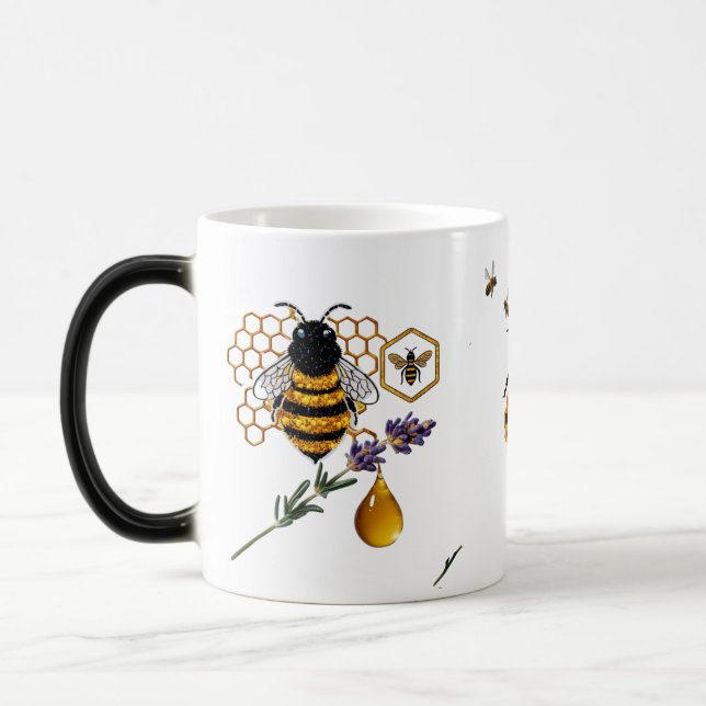 Luxury Textural Bee Lavender Honey Droplet Magisk Mugg (Vänster)