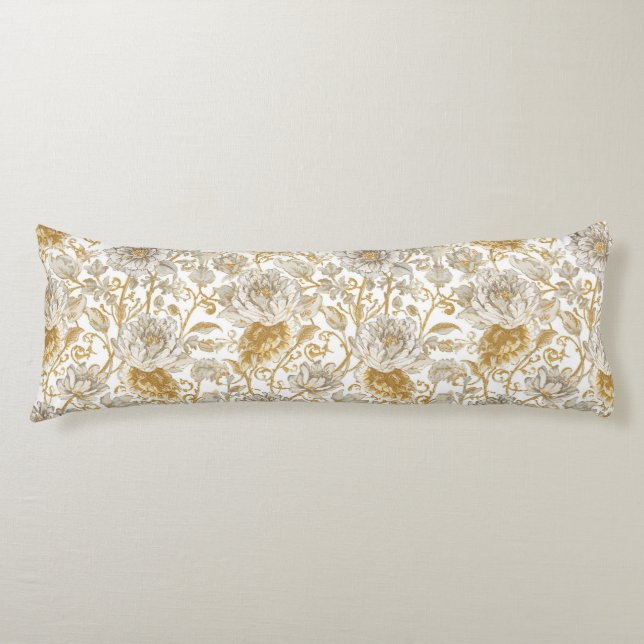 Luxury,The Beauty of Blooming Gold Flowers Pattern Kroppskudde (Framsidan)