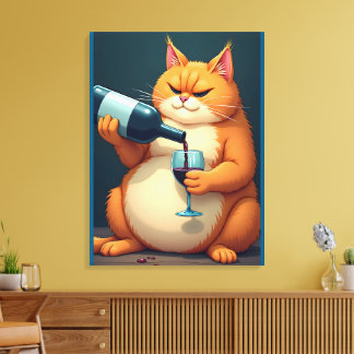 Luxury Tipsy Cat Modern Art Illustration Canvastryck