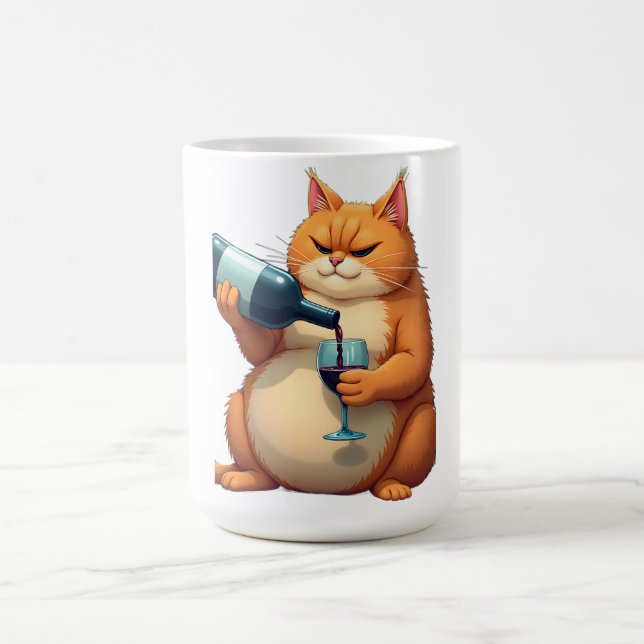 Luxury Tipsy Cat Modern Art Illustration Kaffemugg (Center)