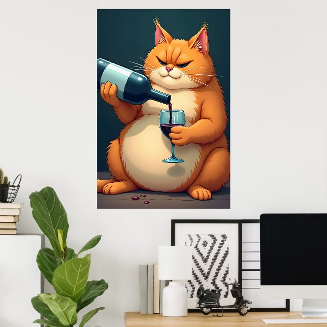 Luxury Tipsy Cat Modern Art Illustration Poster (Hemmakontoret)