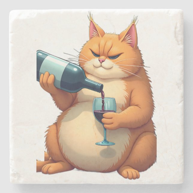Luxury Tipsy Cat Modern Art Illustration Stenunderlägg (Framsidan)
