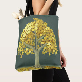 Luxury Tote Bag Stylized Money Träd med Guld Coin Tygkasse