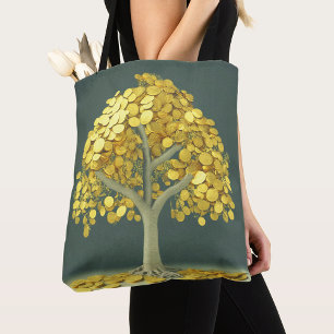 Luxury Tote Bag Stylized Money Träd med Guld Coin Tygkasse
