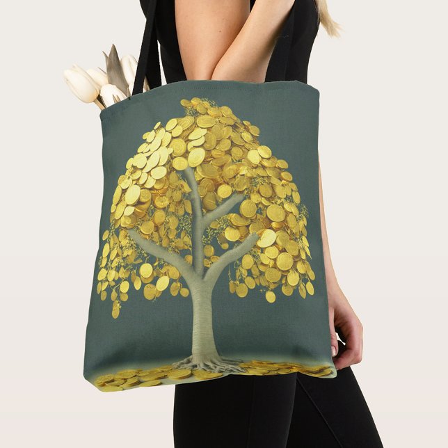 Luxury Tote Bag Stylized Money Träd med Guld Coin Tygkasse (Skapare uppladdad)
