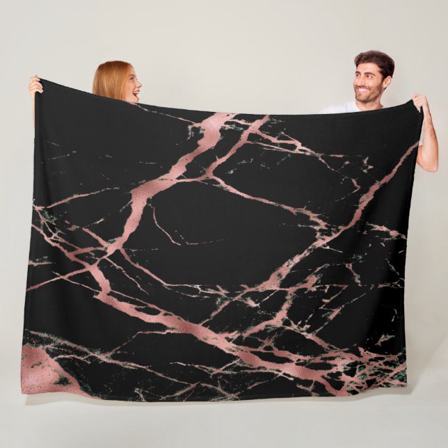 Luxury Trendig Rosa Black Marble Fleecefilt (På plats)