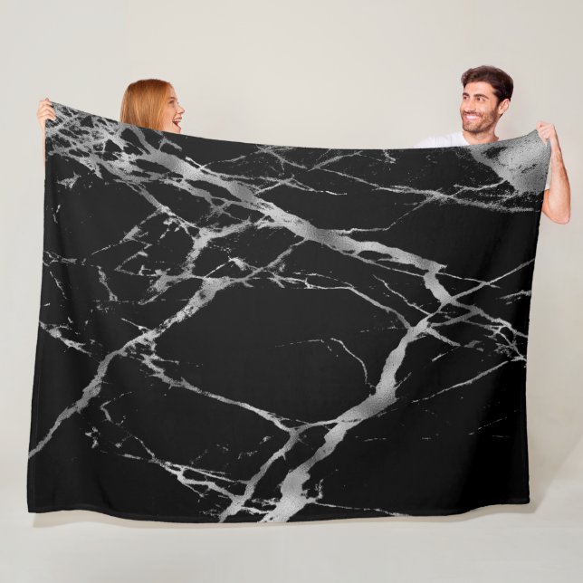 Luxury Trendig Silver Black Marble Fleecefilt (På plats)