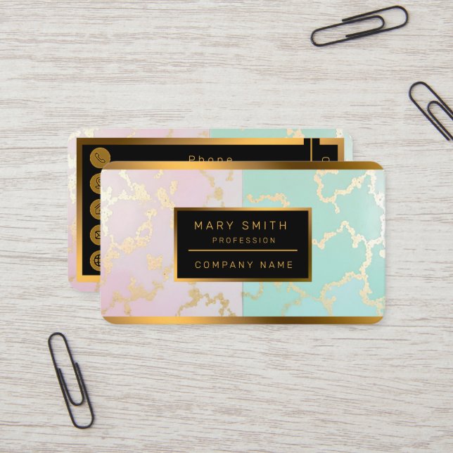 Luxury Trendy Blush Pink Soft Mint Gold Collection Visitkort (Fram/Back In Situ)