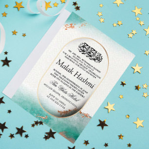 Luxury Turkvoise Watercolor Islamic Aqiqa Aqeeqah Inbjudningar