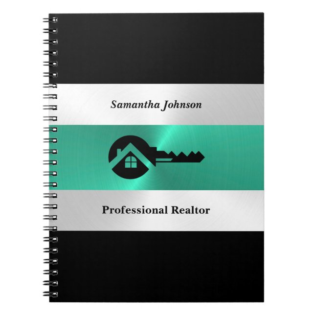 Luxury Turquoise & Black Key Real Estate Notebook Anteckningsbok (Framsidan)