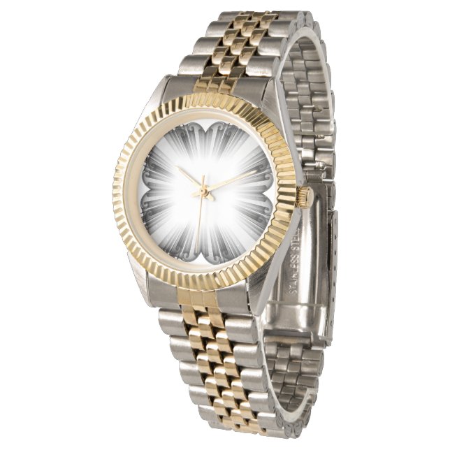 Luxury Two-Tone Gold and Silver Abstract Burst Armbandsur (Vinklad)