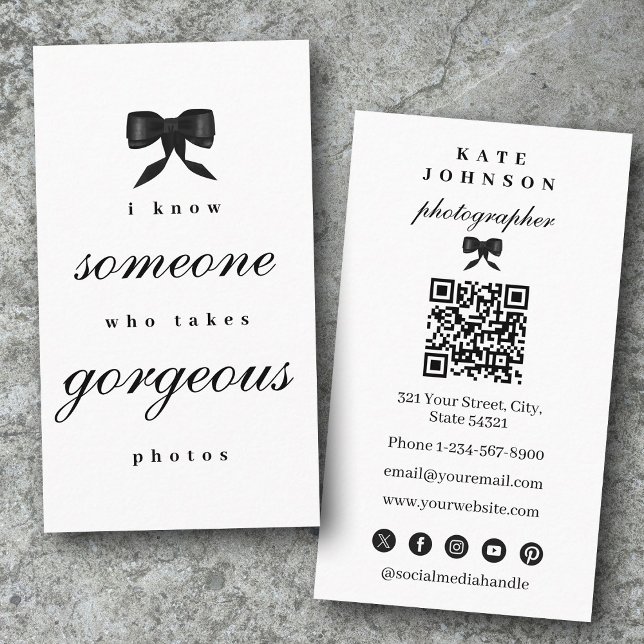 Luxury Unique  Elegant Photographer QR Code Visitkort (Luxury Unique Elegant Photographer QR Code Business Card)