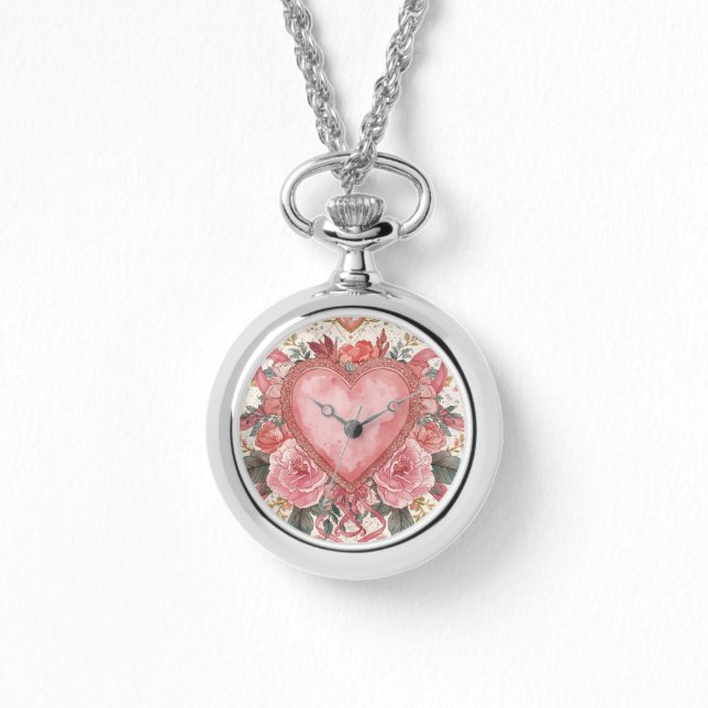 Luxury,Valentine, Love Pink Heart ,Flowers Pattern Armbandsur (Framsida)