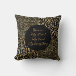 Luxury, Valentine's Day,Black Gold Florals ,Pixel Kudde