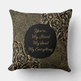 Luxury, Valentine's Day,Black Gold Florals ,Pixel Kudde