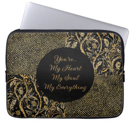 Luxury, Valentine's Day,Black Gold Florals ,Pixel Laptop Fodral