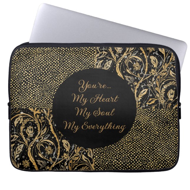 Luxury, Valentine's Day,Black Gold Florals ,Pixel Laptop Fodral (Framsidan)