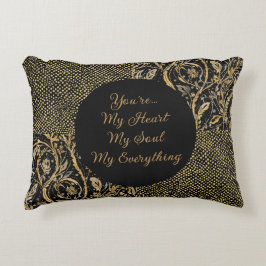 Luxury, Valentine's Day,Black Gold Florals ,Pixel Prydnadskudde