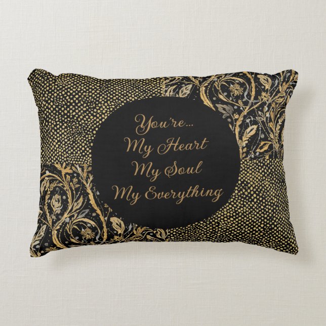 Luxury, Valentine's Day,Black Gold Florals ,Pixel Prydnadskudde (Framsidan)