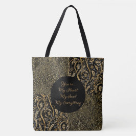 Luxury, Valentine's Day,Black Gold Florals ,Pixel Tygkasse