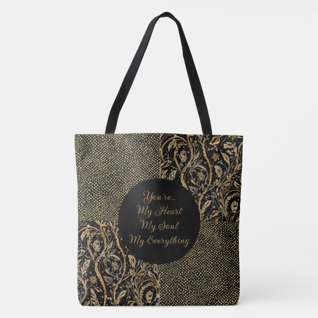 Luxury, Valentine's Day,Black Gold Florals ,Pixel Tygkasse (Framsida)