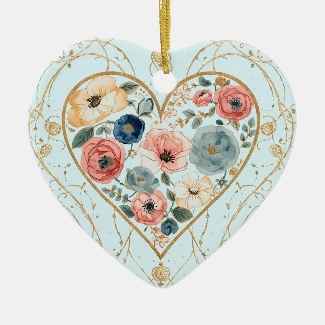 Luxury, Valentine's Day, Flowers of My Heart Julgransprydnad Keramik (Framsidan)