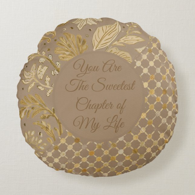 Luxury, Valentine's Day, Gold Flowers, Pixels  Rund Kudde (Framsidan)