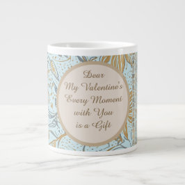 Luxury, Valentine's Day,Gold Soft Blue Flowers Art Jumbo Mugg
