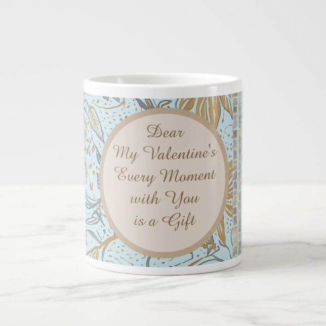Luxury, Valentine's Day,Gold Soft Blue Flowers Art Jumbo Mugg (Framsidan)