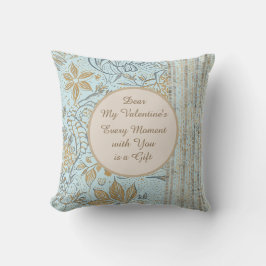 Luxury, Valentine's Day,Gold Soft Blue Flowers Art Kudde