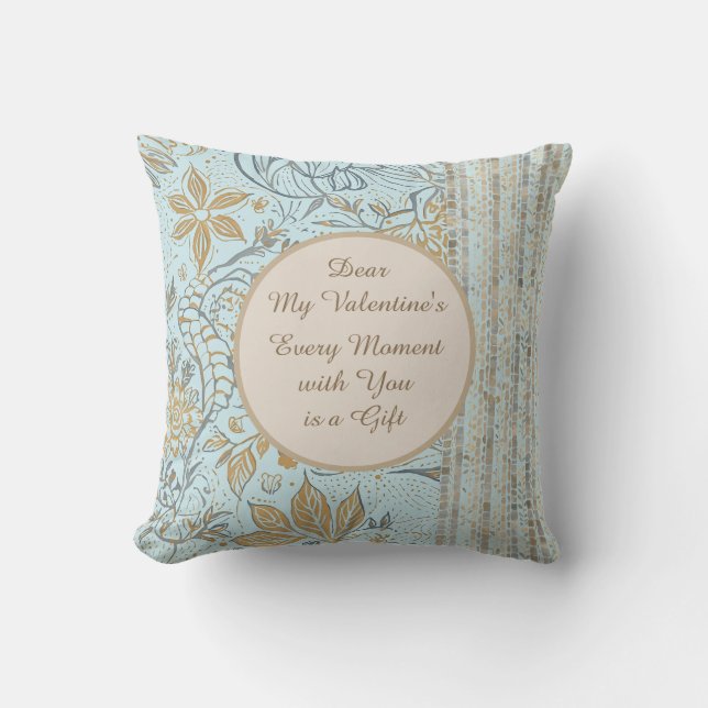 Luxury, Valentine's Day,Gold Soft Blue Flowers Art Kudde (Framsida)