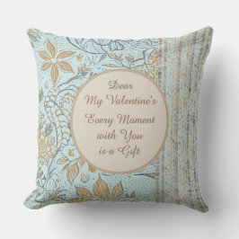 Luxury, Valentine's Day,Gold Soft Blue Flowers Art Kudde