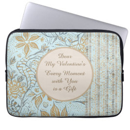 Luxury, Valentine's Day,Gold Soft Blue Flowers Art Laptop Fodral