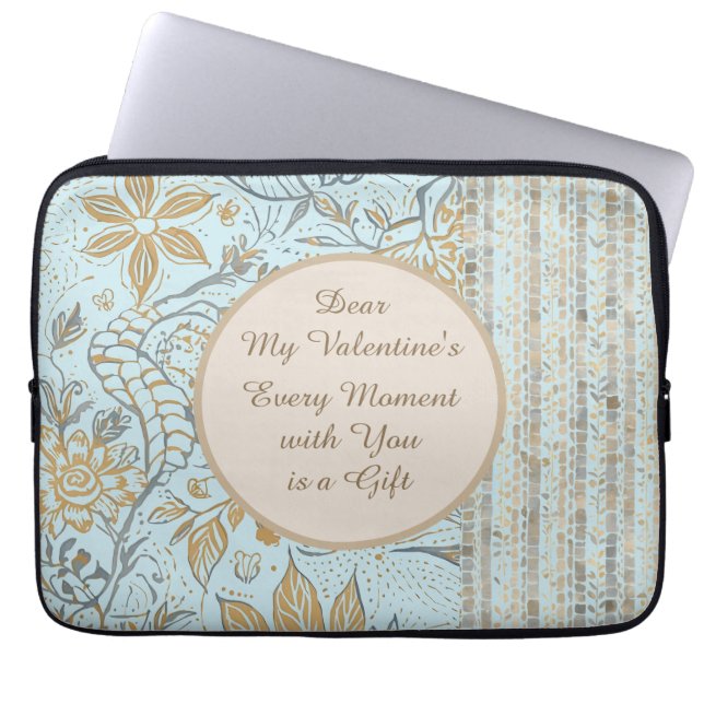 Luxury, Valentine's Day,Gold Soft Blue Flowers Art Laptop Fodral (Framsidan)