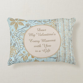 Luxury, Valentine's Day,Gold Soft Blue Flowers Art Prydnadskudde