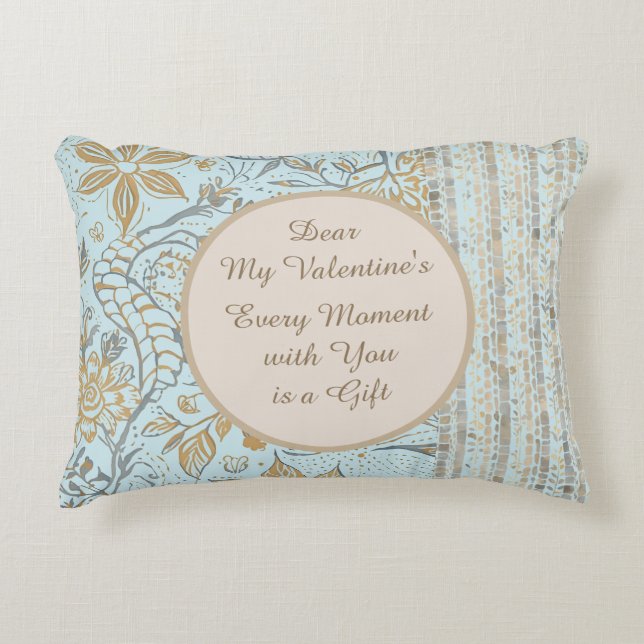 Luxury, Valentine's Day,Gold Soft Blue Flowers Art Prydnadskudde (Framsidan)