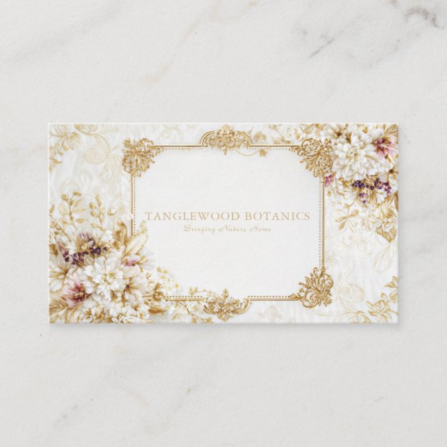 Luxury Victorian Gold Rococo Frame White Floral Visitkort (Framsida)