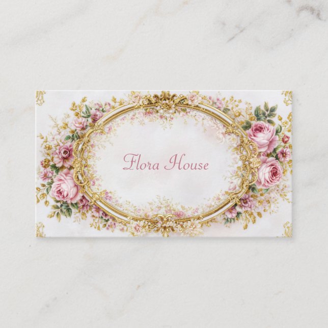 Luxury Victorian Ornate Gold Oval Frame Blush Rose Visitkort (Framsida)