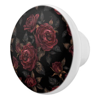 Luxury Vintage Botanical Black Rich Burgundy Roses Knopp