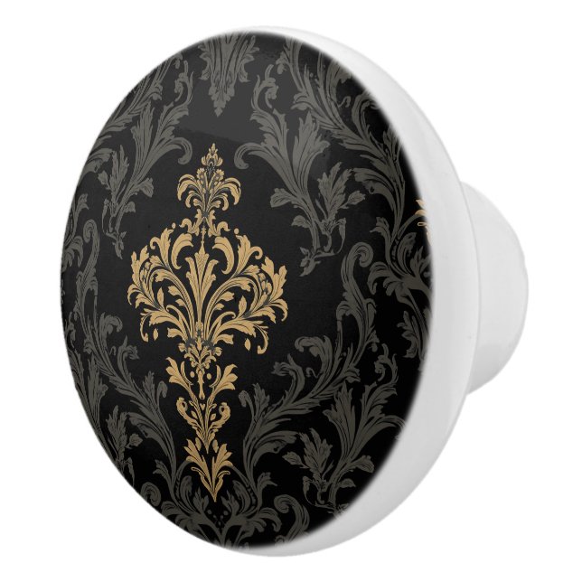 Luxury Vintage Damask Dark Royal Black Rich Knopp (Höger)