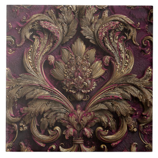 Luxury Vintage French Baroque Burgundy Gold Floral Kakelplatta