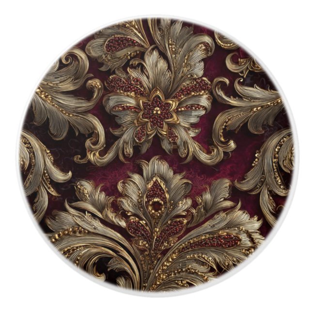 Luxury Vintage French Baroque Burgundy Gold  Knopp (Framsidan)