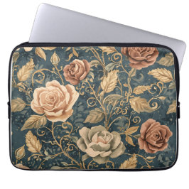 Luxury, Vintage Garden of Roses, Blue Background Laptop Fodral