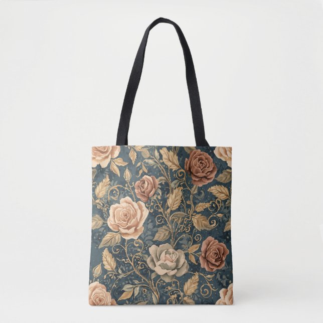 Luxury, Vintage Garden of Roses, Blue Background Tygkasse (Framsida)
