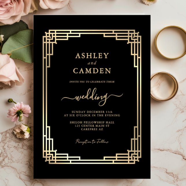 Luxury Vintage Gold Frame Wedding Inbjudningar (Skapare uppladdad)