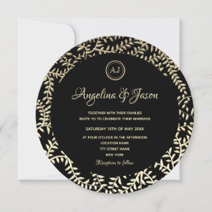 Luxury Vintage Guld och Black Bröllop Inbjudningar