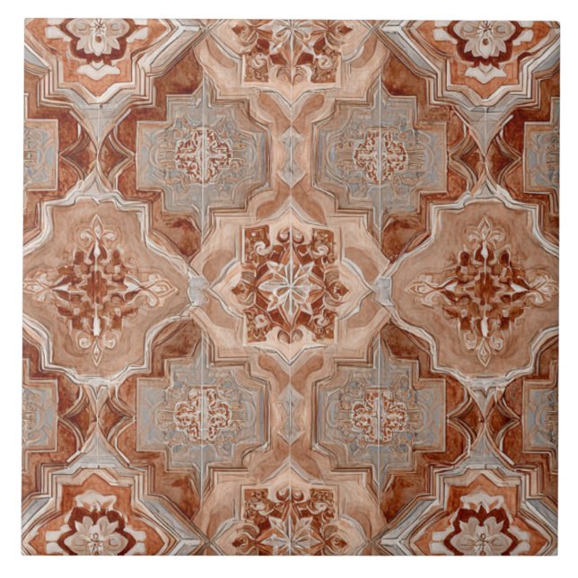 Luxury Vintage Islamic Geometric Sand Terracotta  Kakelplatta (Framsidan)